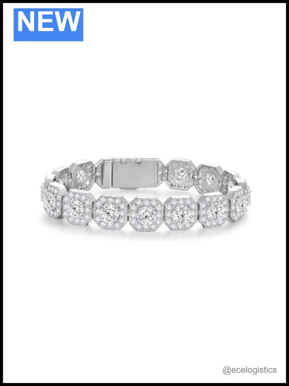 Brass Rhodium Plated Tennis Bracelet 11mm Cubic Zirconia Link